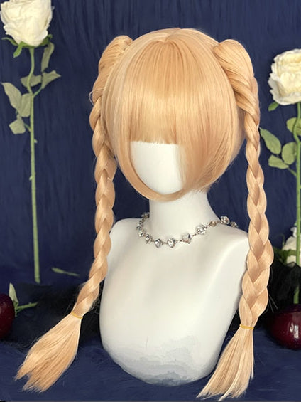 クロー編みポニーテールウィッグ前髪付きショート55cmダブルブロンドフルクリップ30cm+ストレート