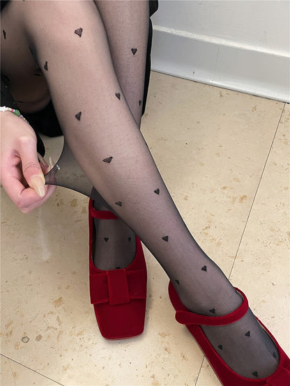 Pattern Heart Black/White Tights
