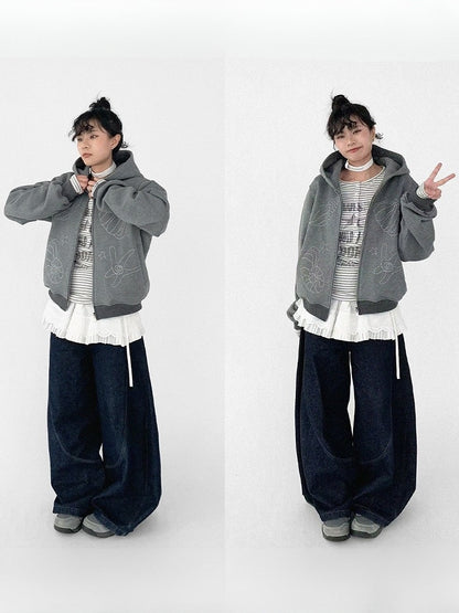 Lining Shell Regular/Fleece Gray Kawaii - Daily Version Hooded Jacket