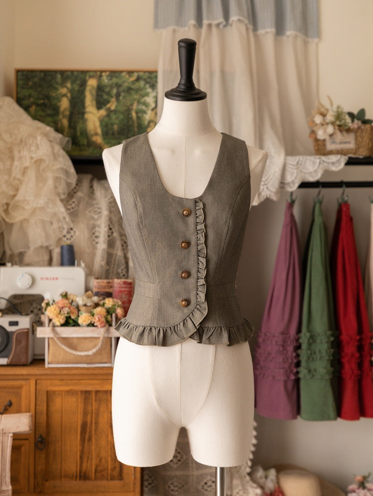 Gray Ruffle-Trim Button-Front Waistcoat