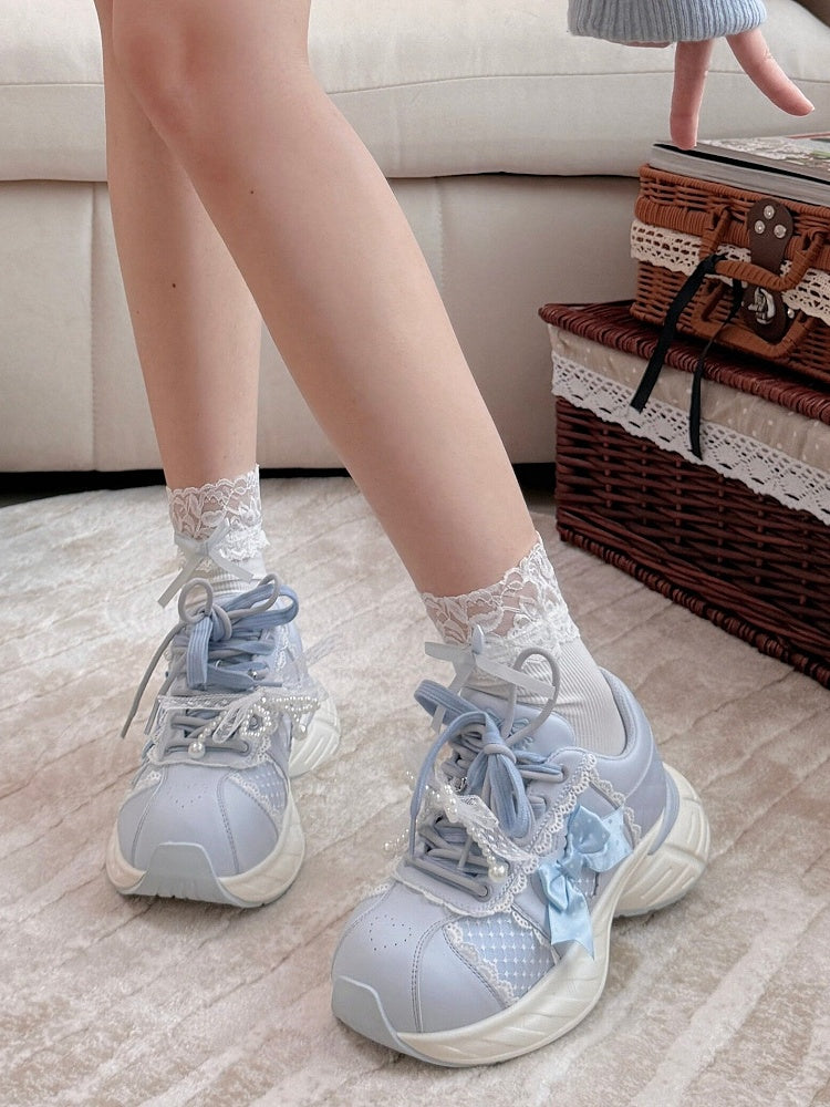 Accents - Lolita Blue Lace Sweet Platform Sneakers