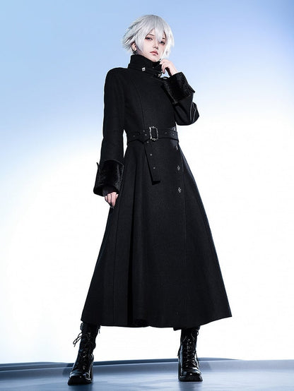 High Neck Coat Ouji Woolen Lolita Collar Stand Black