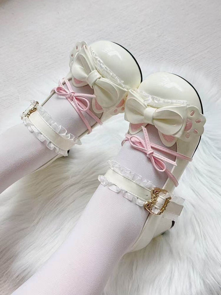 in Mid-heeled Shoes Design Sweet Bow Cat-paw Decor Round-toe Lolita
