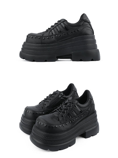 Shoes Platform Punk - Lace-Up in Style Front Black