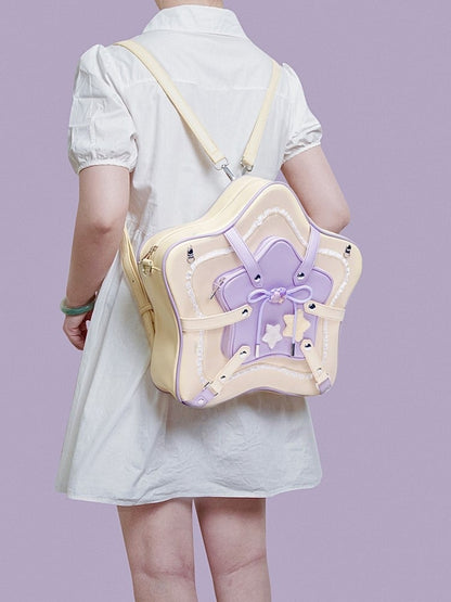 2-Way Charm Yellow Design Bag With Kawaii Purple Star