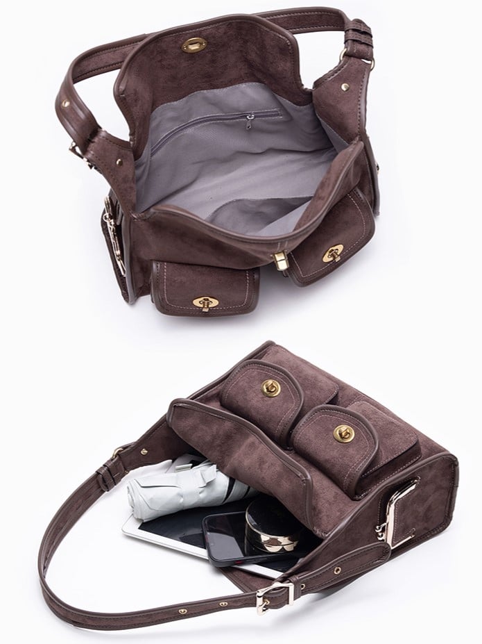 Vintage Brown Single-Shoulder Tote Bag With Gold-tone Hardware - Spacious And Elegant