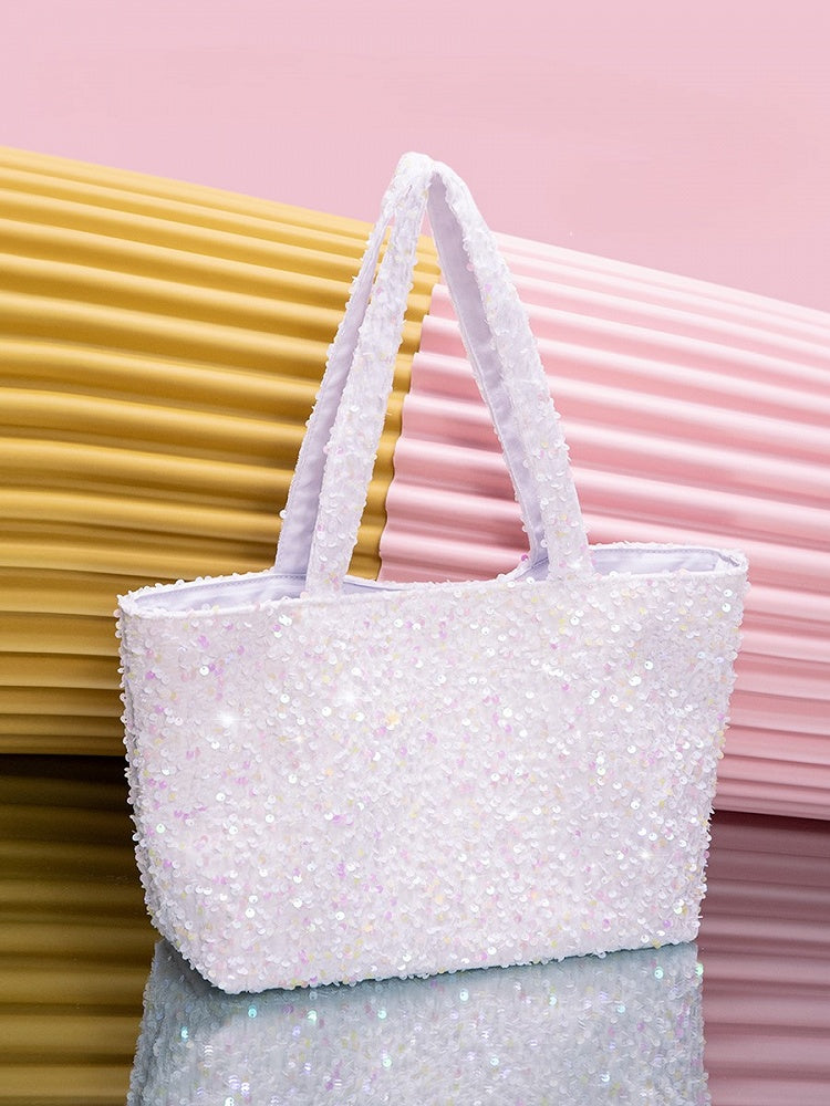 Sequin Style Kawaii Bag White Tote In Sparkling