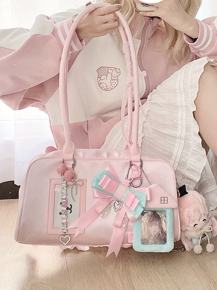 Pink Ita Bag with Detachable Card Holder - Sheep Puff