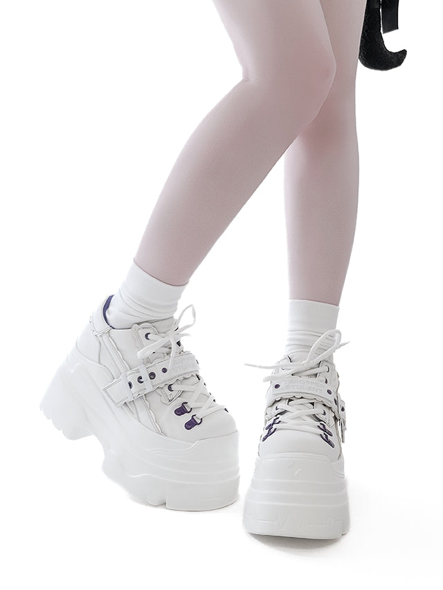 Design Schnalle Schnürung Punk Plateaus Weiß Riemen - Verschluss