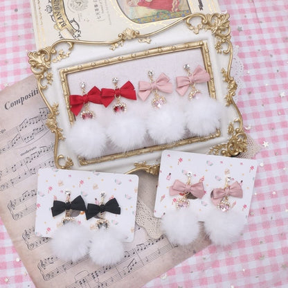 Pom-pom Kei Jirai Options Rhinestone Earrings 5 Bowknot Heart Color