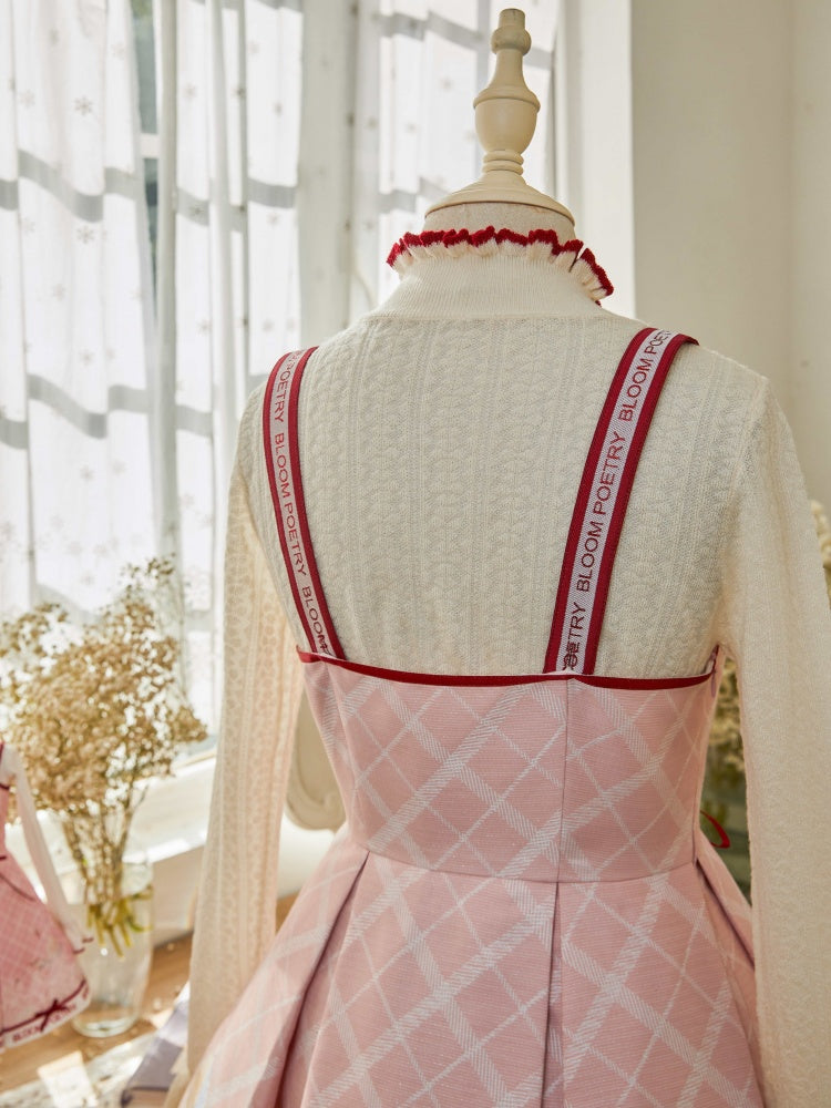 Rosa und roter Lolita-Pulloverrock mit Schnürung vorne