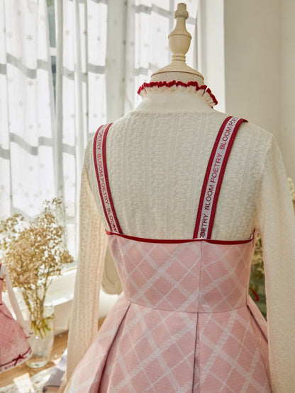 Rosa und roter Lolita-Pulloverrock mit Schnürung vorne