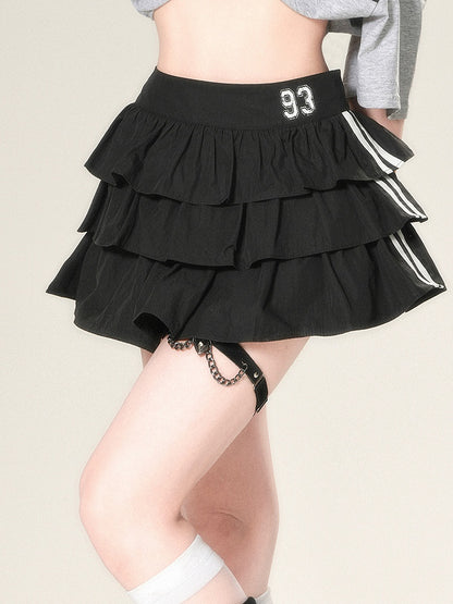 ティアードスカート ブラック グラマラス 裏地付き