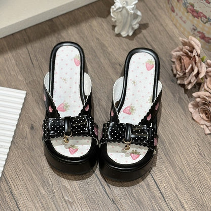 Plattform Erdbeere Top Schwarz Print Hausschuhe Schleife Lolita Wa bei