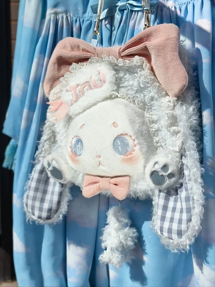 with Lop Plush Bowknots Sweet Pink Ear Plaid Bunny Blue Bag Lolita