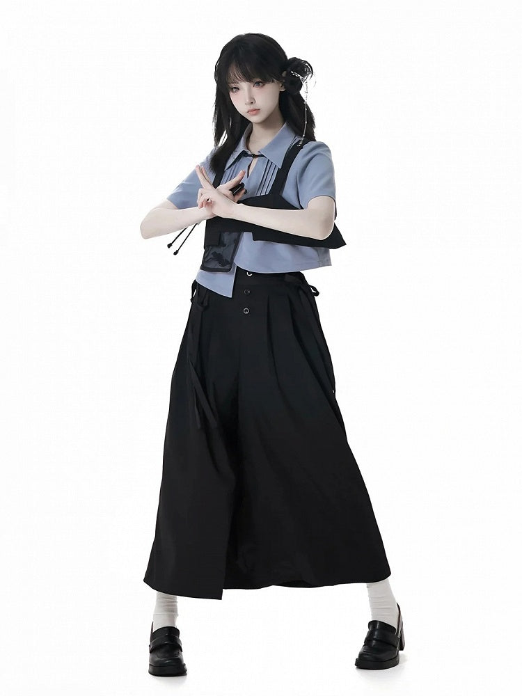 Schwarzer Skort mit hoher Taille und weitem Bein