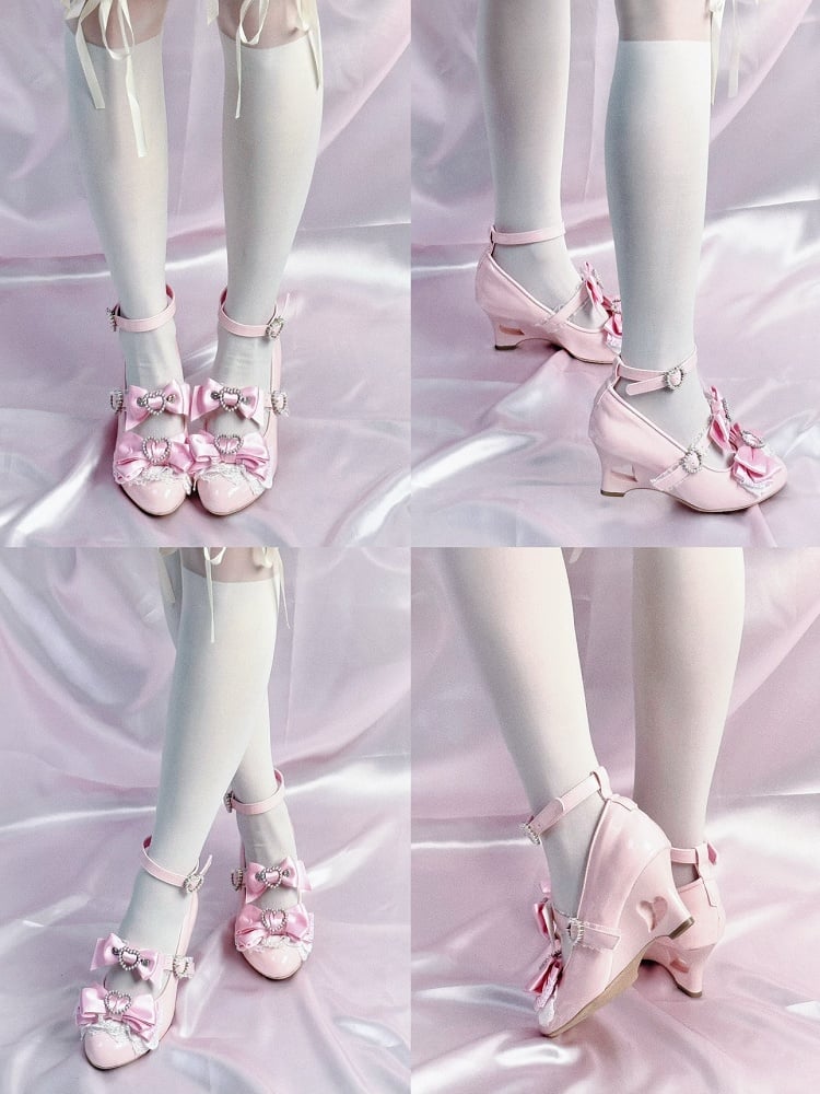 Pink Mary Cut-out Jirai Kei Light Gyaru Fashion Heels Janes Schuhe Herz Keil