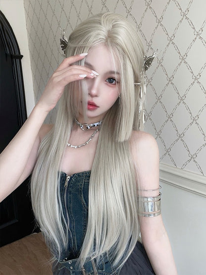 ブロンド姫カットロングストレート合成ウィッグ