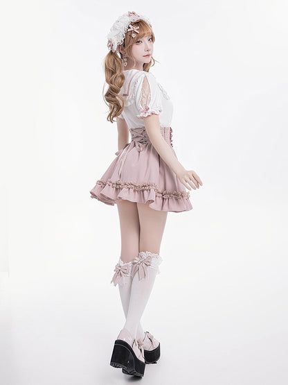 Skirt Waist Integrated Corset High Front with Jirai Kei Pink