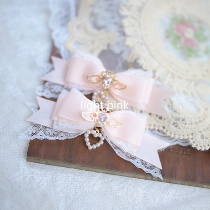 Lace 7 Colors Bowknot Hairclips Jirai Kei Charm Beaded with Heart