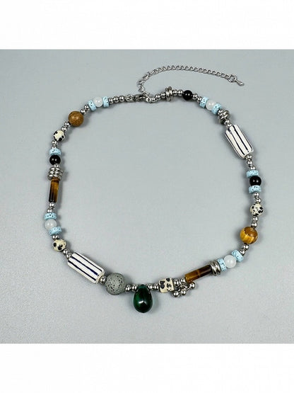 Silver Asymmetrical Beaded Necklace - YSHXS