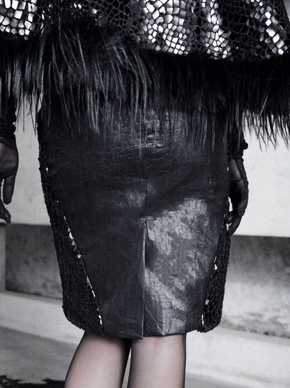 ブラックのひび割れスカート ゴス オフィスレディ Aラインスカート