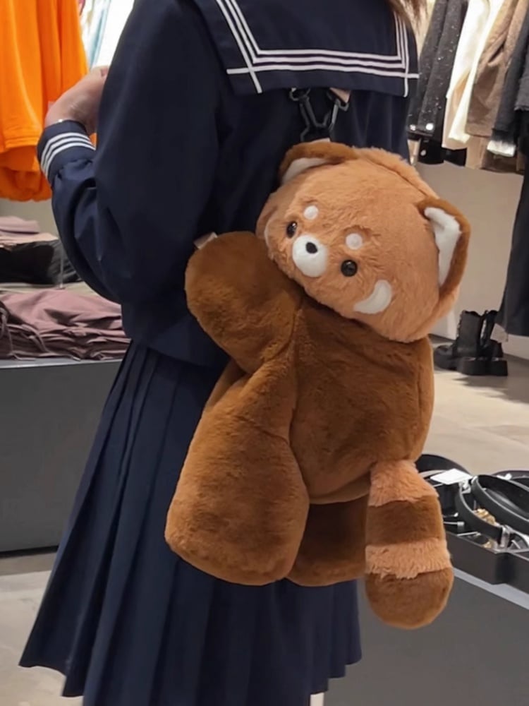 かわいいレッサーパンダのブラウンぬいぐるみバックパック/クロスボディ