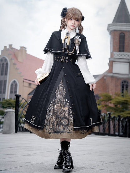 Lolita Skirt Dark Fashion Academia Print Coat Dragon Cape White Gothic Blouse Hooded +