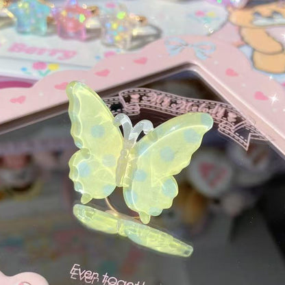 ピンク/イエロー/ブルー/パープルの水玉模様のバタフライリング