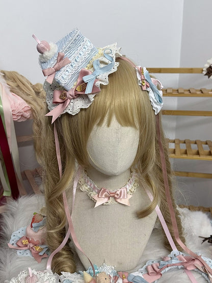 Gelb/Rosa/Blau Cake Lolita Mini und Kirsche Dreieck Dekoration Schleife mit süßen Hut