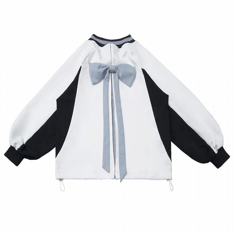 Front Sweatshirt with White Bow V-Neck Numeric Design Regular/Back Baseball-Style