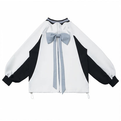 Front Sweatshirt with White Bow V-Neck Numeric Design Regular/Back Baseball-Style