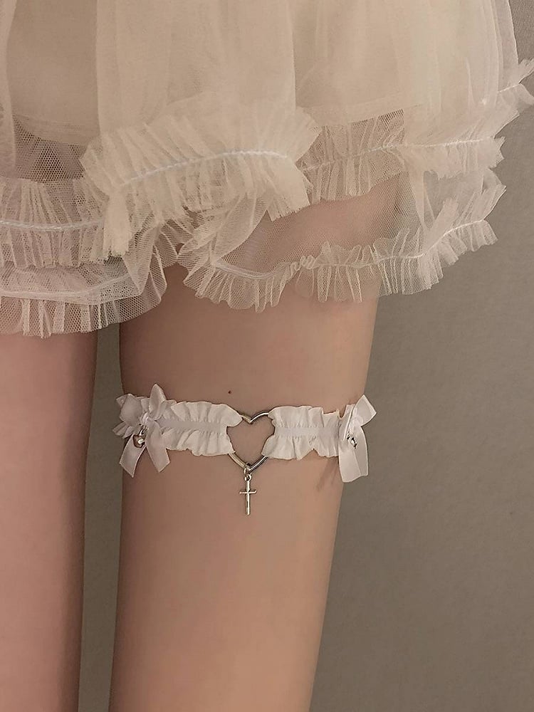 Y2K Bell Design White Cross Details And Charm Bowknot Heart