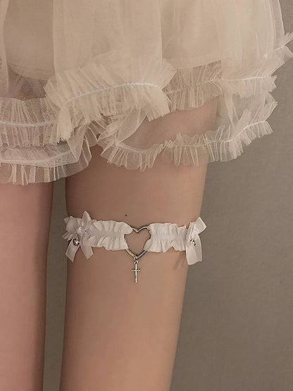 Y2K Bell Design White Cross Details And Charm Bowknot Heart