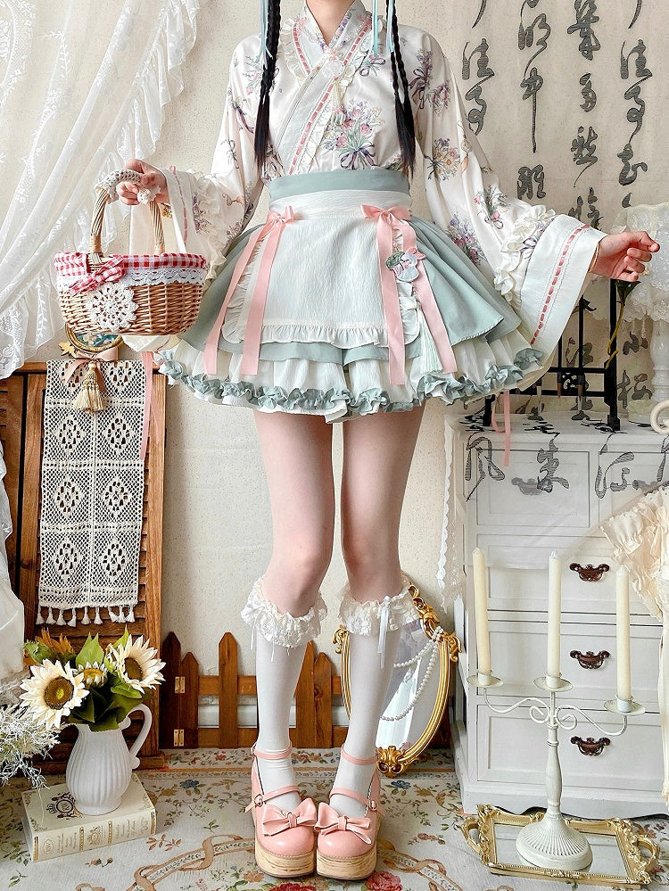 Medicine Skirt Herbal + Top Crossover Light Set Han Lolita Green Neckline