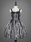 Black with Playing Striped Punk Card Lolita Dress and White Prints