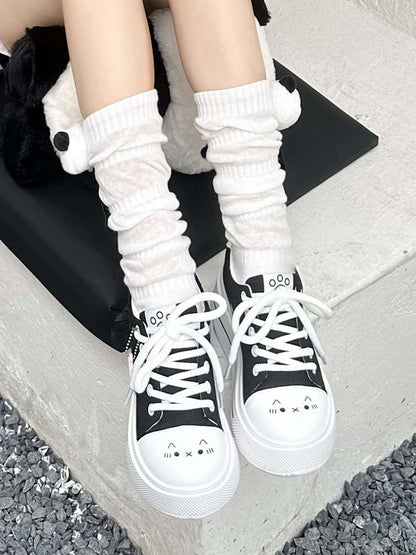 Closure Paw Lace-up Sweet Canvas Lolita Platform Sneakers-Cat Prints Black