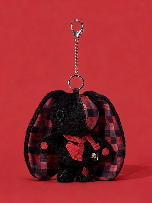 Guro Bunny Heart Embroidered Keychain Black - Kawaii