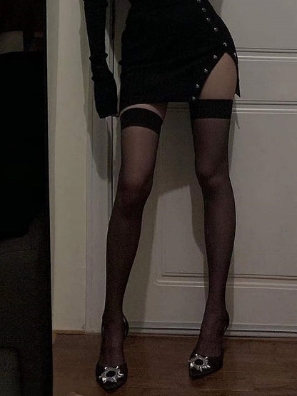 Semi-sheer Anti-slip Stockings Over Red/Black Knee