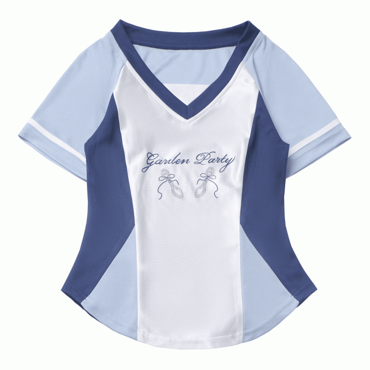 Blue Colorblock Design Blokette Core V-neck T-shirt