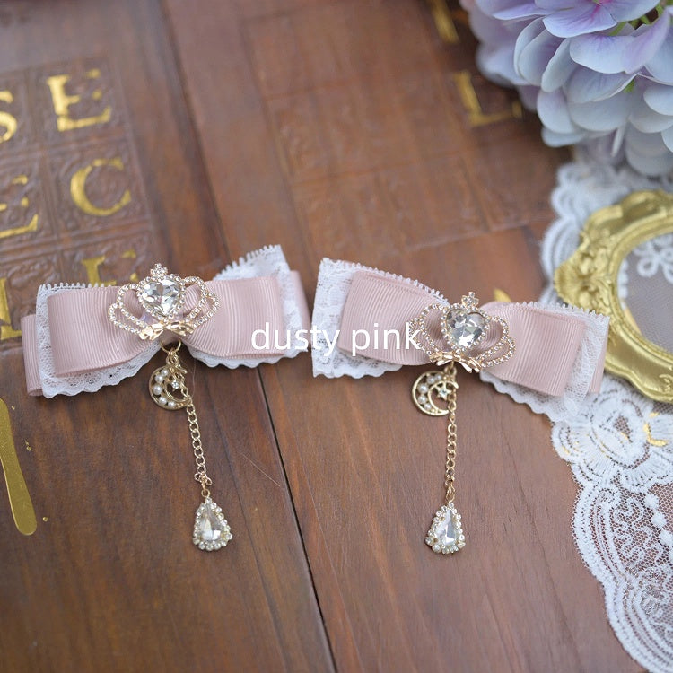 Kei Moon Jirai 6 Hairclips Bowknot Colors Crown Rhinestone with Teardrop Charm