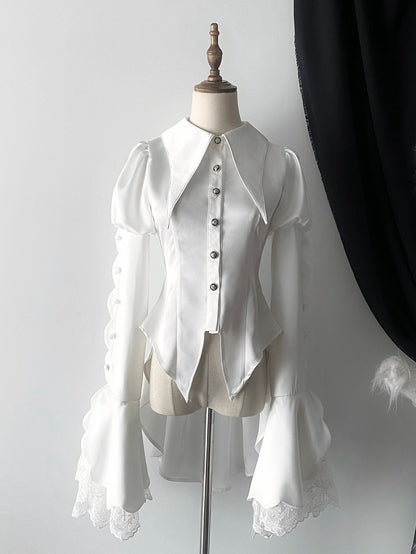 White Pointed Foldover Collar Ouji Gothic Lolita Long Sleeves Tail Shirt