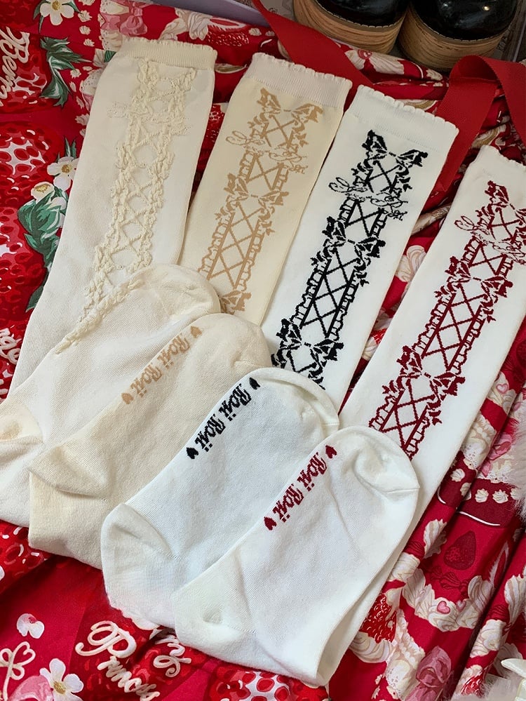 Old School Lolita Overknee-Strümpfe mit Schleife