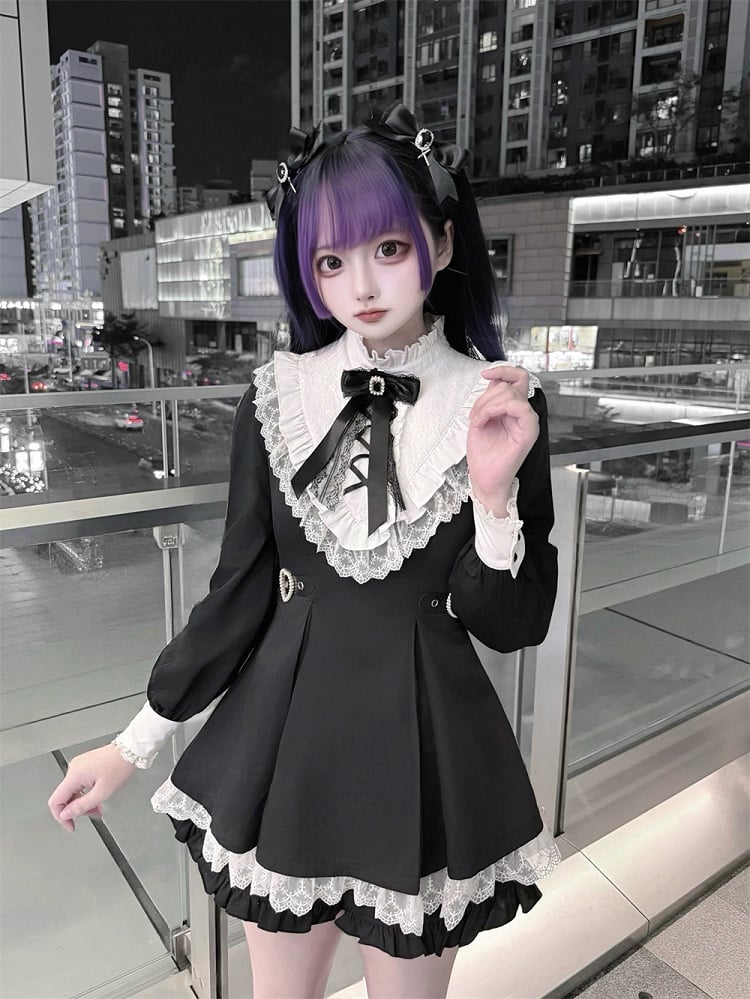 Cross Hairclips Bow Trimmed Charm Black Lace Rhinestone with