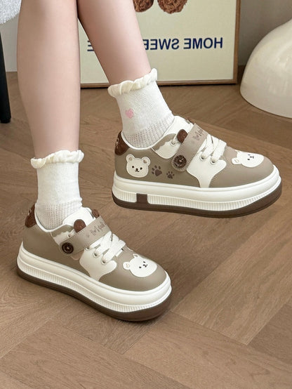 Lolita - Bear with Velcro Detachable Platform Sweet Theme Sneakers Paw Prints Brown