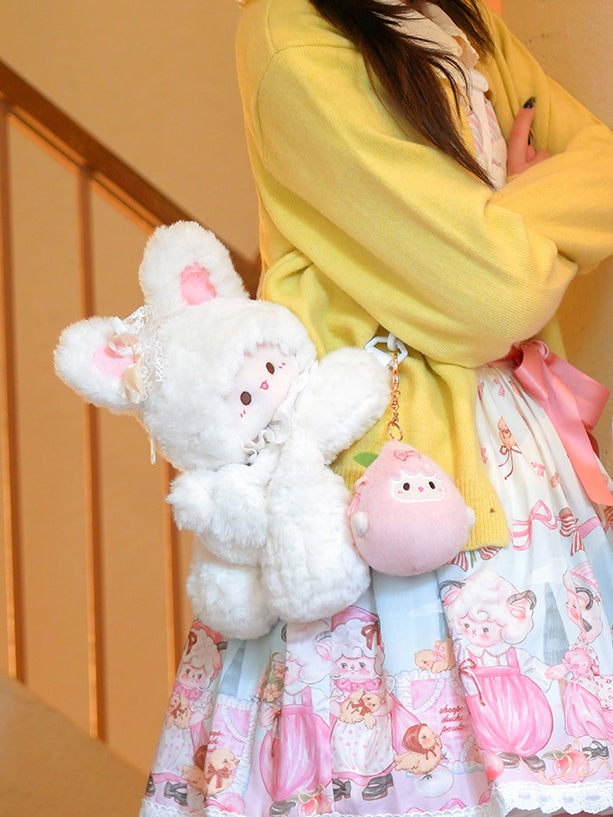 White Rabbit-shaped Bowknot Plush Backpack Middle/Large Size