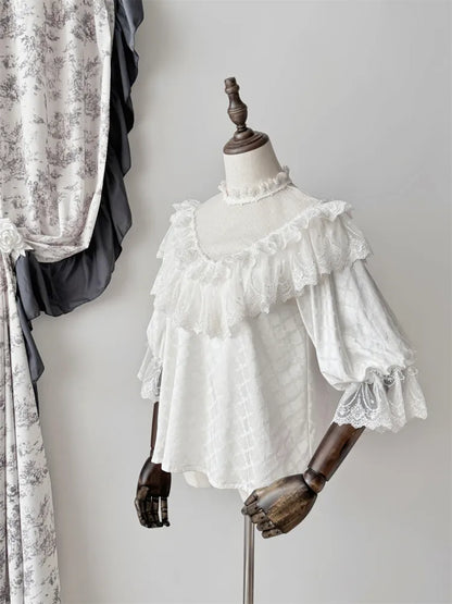 All White Gothic Edward Neck / V-neck Top