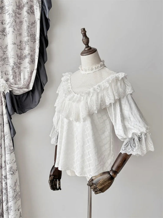 All White Gothic Edward Neck / V-neck Top