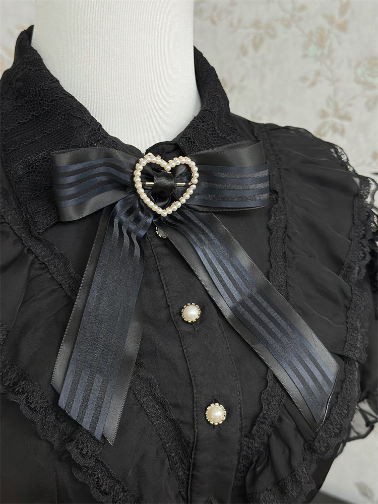 Hem Ruffles Tiered Dress Jirai Kei Black Chiffon Heart Buckles Waist
