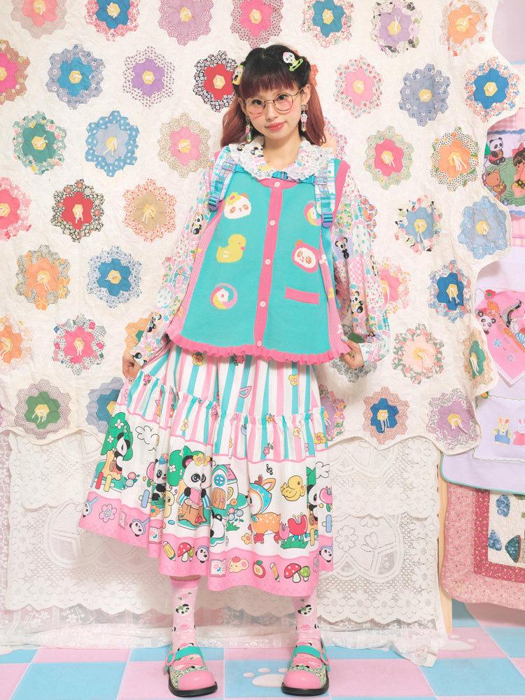 Rock mit Streifenmuster und Animalprint und geraffter Taille